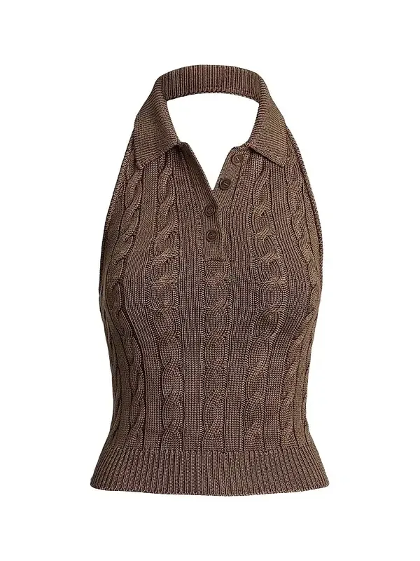 Women's Cable-Knit Halter Polo Sweater
