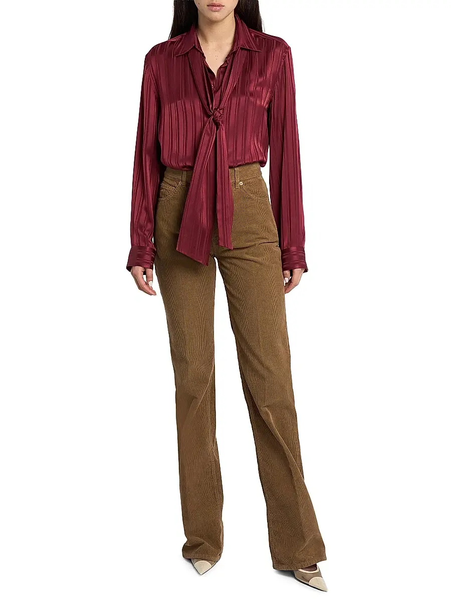 Saint Laurent Women's Cassandre Lavalliere Blouse Shirt in Striped Silk Jacquard | Thumbnail 2 Saint Laurent Women's Cassandre Lavalliere Blouse Shirt in Striped Silk Jacquard | Thumbnail 2