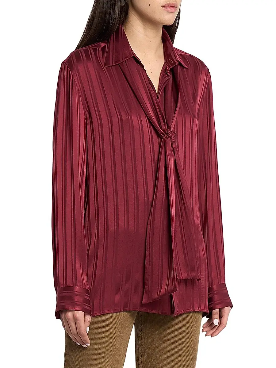 Saint Laurent Women's Cassandre Lavalliere Blouse Shirt in Striped Silk Jacquard | Thumbnail 3 Saint Laurent Women's Cassandre Lavalliere Blouse Shirt in Striped Silk Jacquard | Thumbnail 3