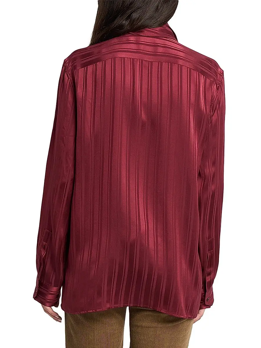 Saint Laurent Women's Cassandre Lavalliere Blouse Shirt in Striped Silk Jacquard | Thumbnail 4 Saint Laurent Women's Cassandre Lavalliere Blouse Shirt in Striped Silk Jacquard | Thumbnail 4