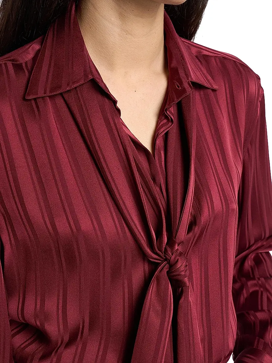 Saint Laurent Women's Cassandre Lavalliere Blouse Shirt in Striped Silk Jacquard | Thumbnail 5 Saint Laurent Women's Cassandre Lavalliere Blouse Shirt in Striped Silk Jacquard | Thumbnail 5