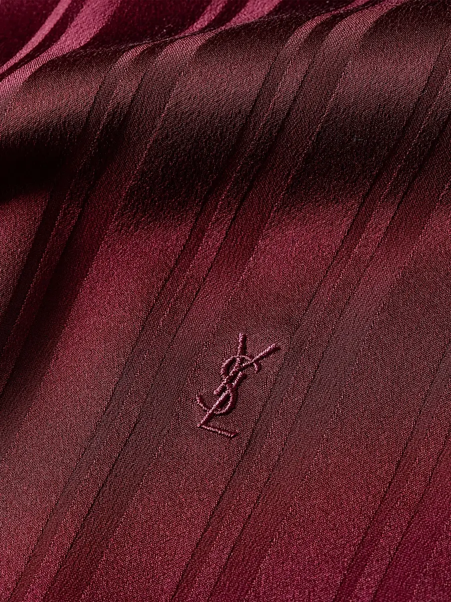 Saint Laurent Women's Cassandre Lavalliere Blouse Shirt in Striped Silk Jacquard | Thumbnail 6 Saint Laurent Women's Cassandre Lavalliere Blouse Shirt in Striped Silk Jacquard | Thumbnail 6