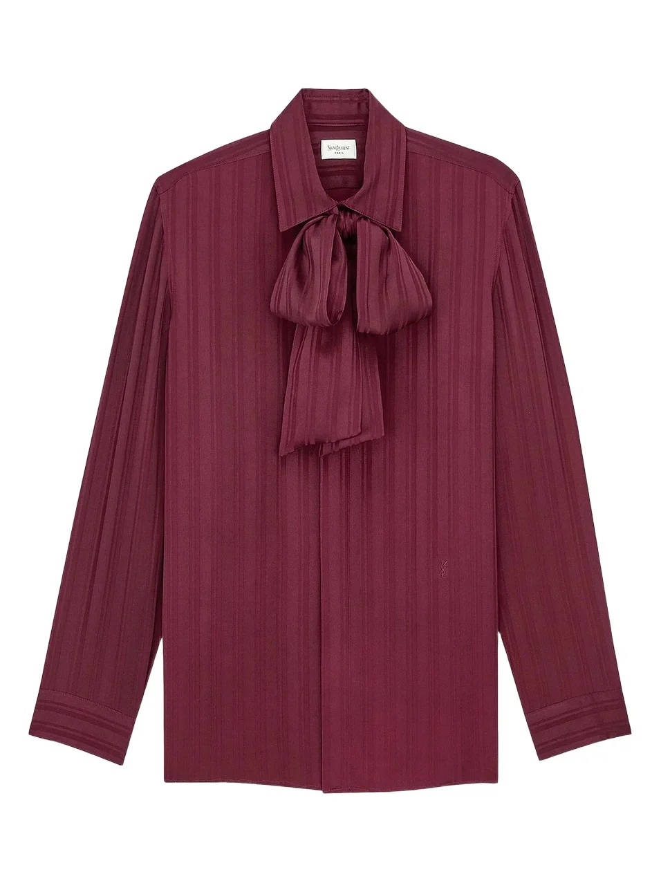 Women's Cassandre Lavalliere Blouse Shirt in Striped Silk Jacquard Women's Cassandre Lavalliere Blouse Shirt in Striped Silk Jacquard