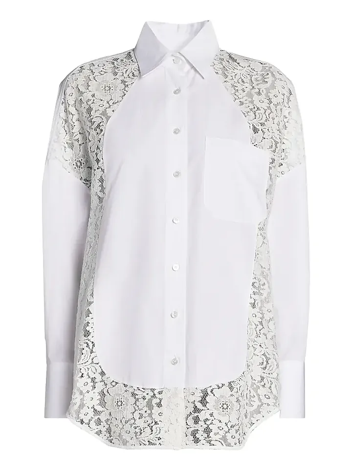 Stella McCartney Women's Lace-Paneled Cotton Poplin Shirt