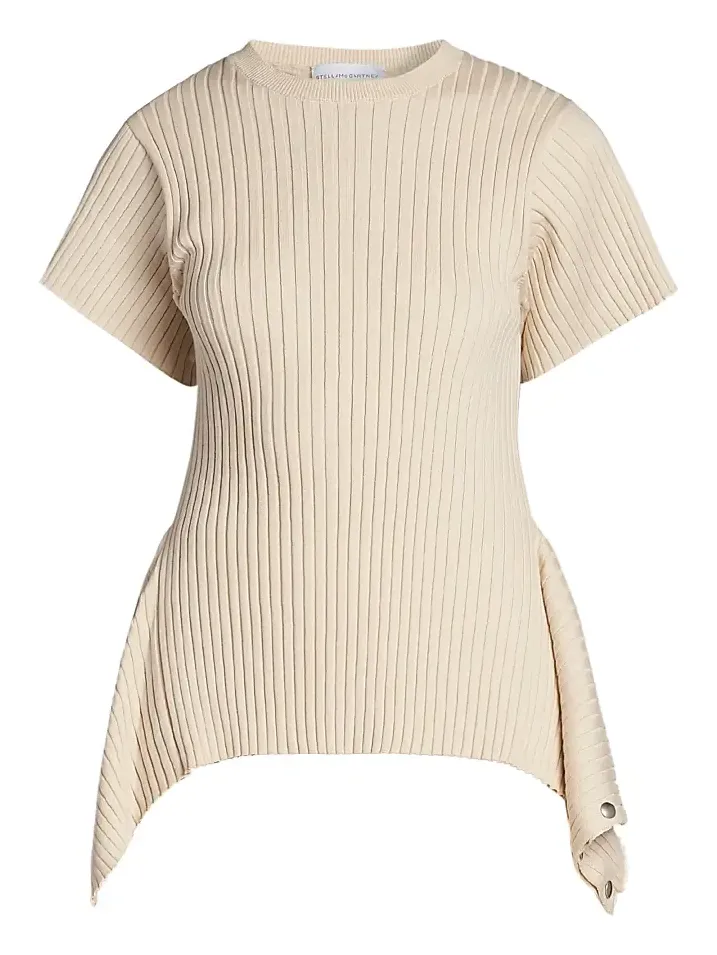 Women's Draped Rib-Knit Cotton T-Shirt Women's Draped Rib-Knit Cotton T-Shirt