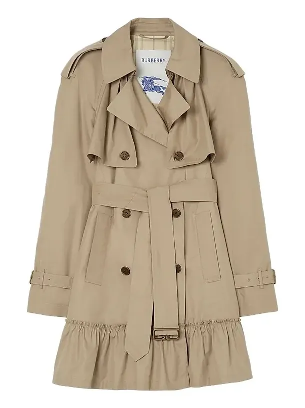 Women's Short Ruched Gabardine Trench Coat