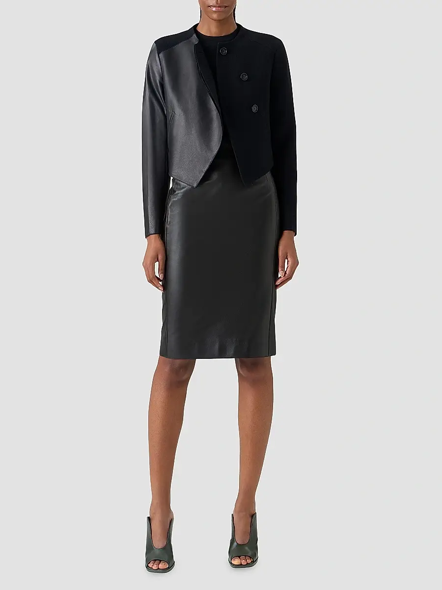 Akris Women's Hynora Leather-Inset Virgin Wool Jacket | Thumbnail 2 Akris Women's Hynora Leather-Inset Virgin Wool Jacket | Thumbnail 2