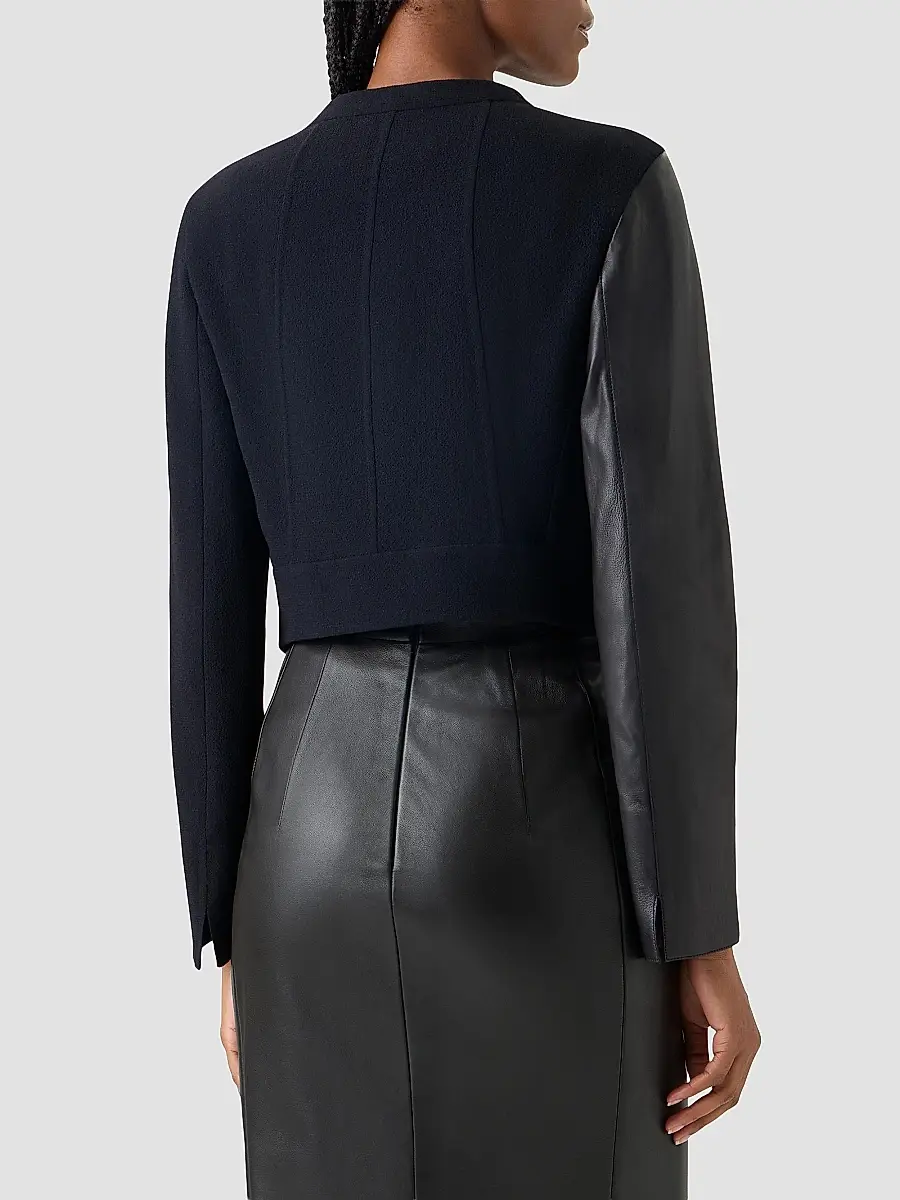 Akris Women's Hynora Leather-Inset Virgin Wool Jacket | Thumbnail 3 Akris Women's Hynora Leather-Inset Virgin Wool Jacket | Thumbnail 3