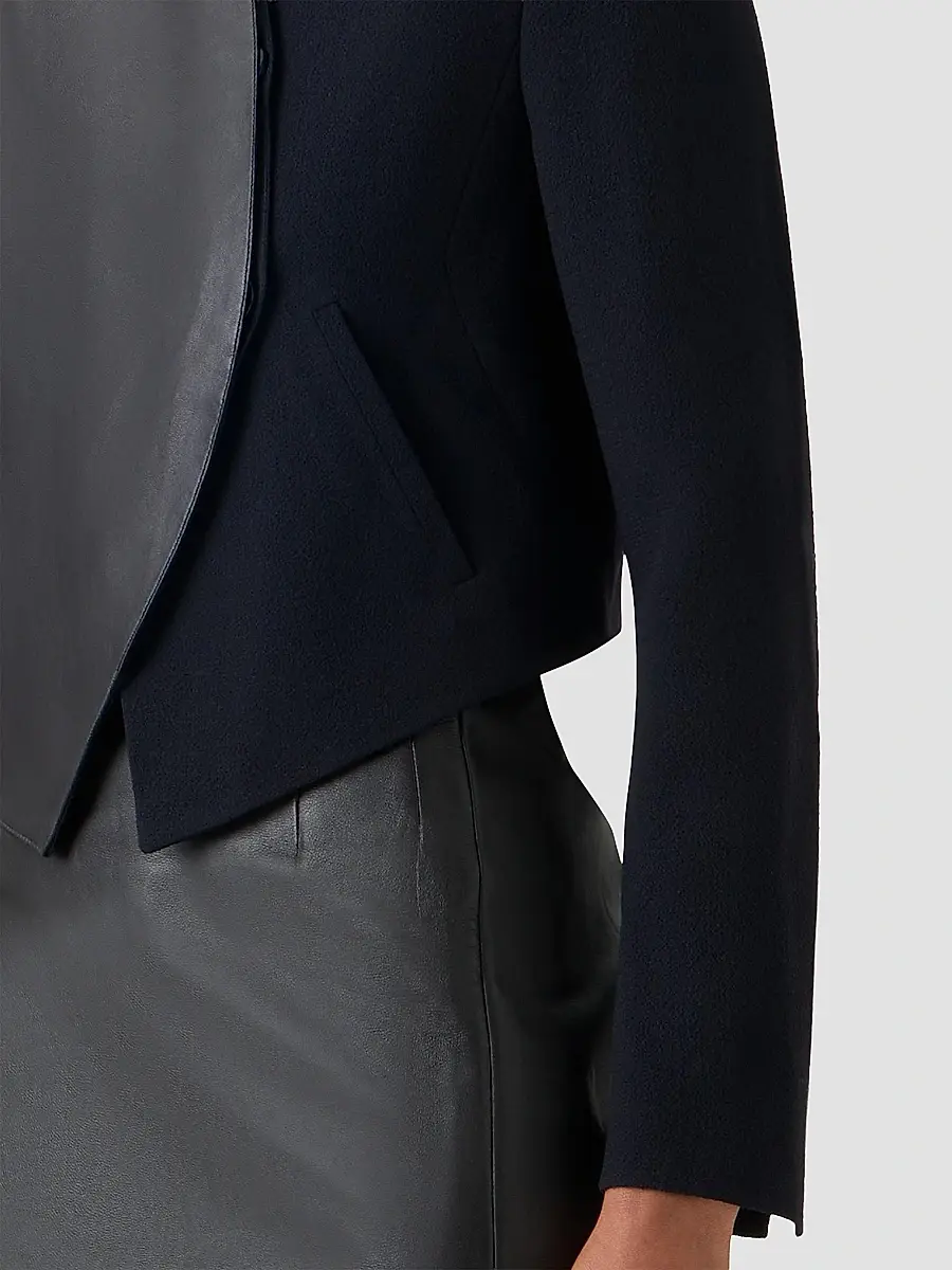 Akris Women's Hynora Leather-Inset Virgin Wool Jacket | Thumbnail 5 Akris Women's Hynora Leather-Inset Virgin Wool Jacket | Thumbnail 5