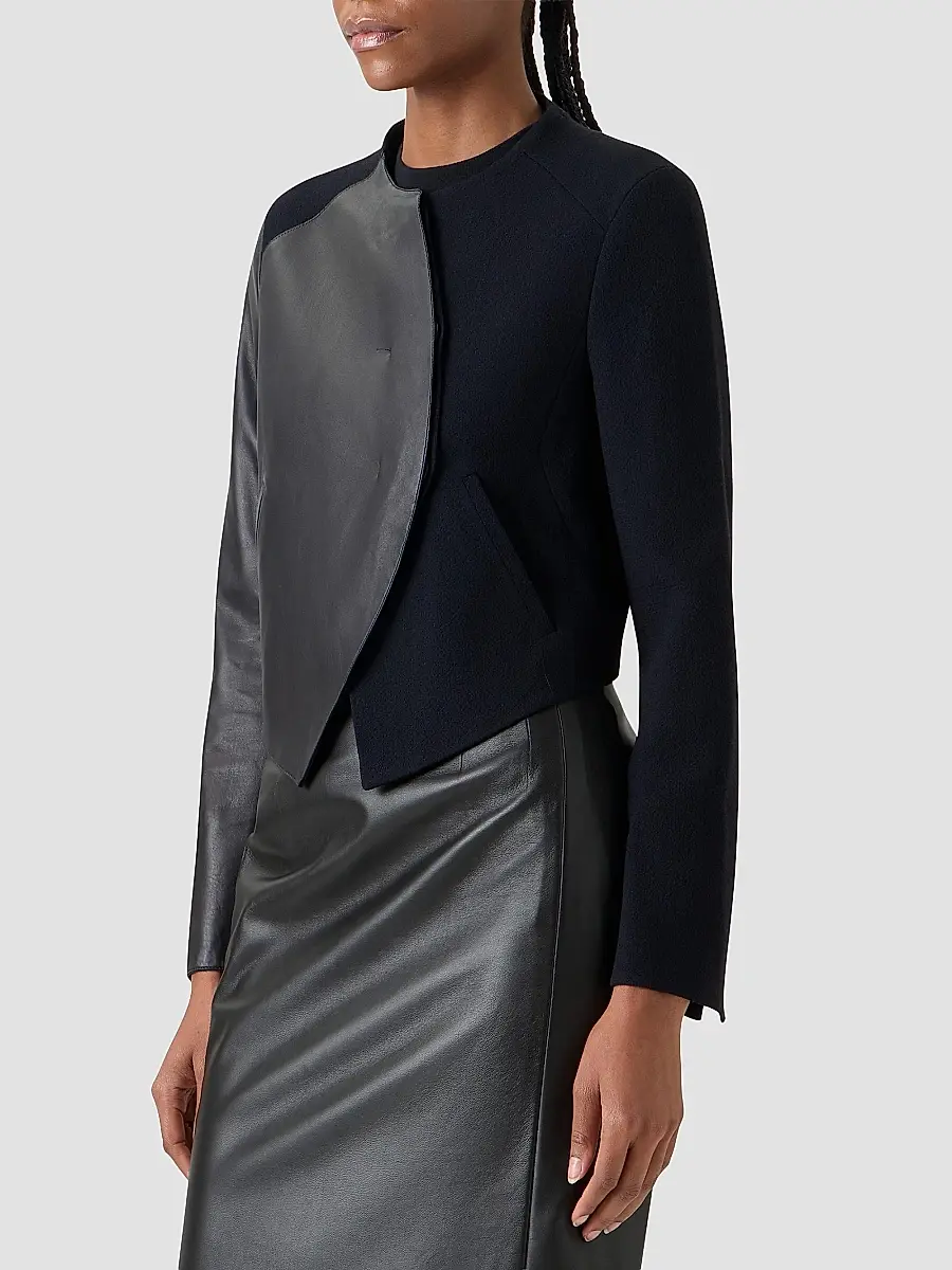 Akris Women's Hynora Leather-Inset Virgin Wool Jacket | Thumbnail 6 Akris Women's Hynora Leather-Inset Virgin Wool Jacket | Thumbnail 6