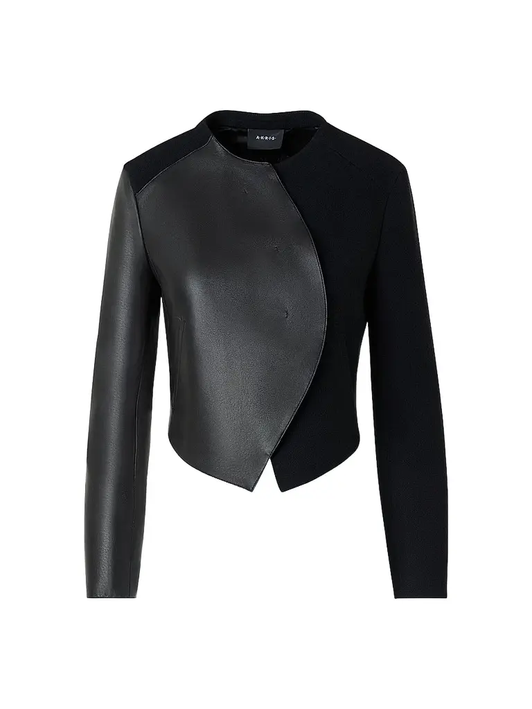 Akris Women's Hynora Leather-Inset Virgin Wool Jacket - Black - Size 16 | Image 1 Akris Women's Hynora Leather-Inset Virgin Wool Jacket - Black - Size 16 | Image 1