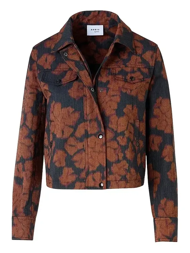 Akris punto Women's Floral Cotton-Blend Denim Moto Jacket