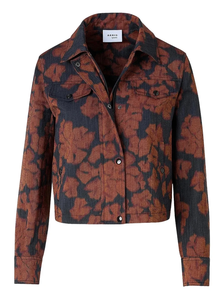 Women's Floral Cotton-Blend Denim Moto Jacket Women's Floral Cotton-Blend Denim Moto Jacket
