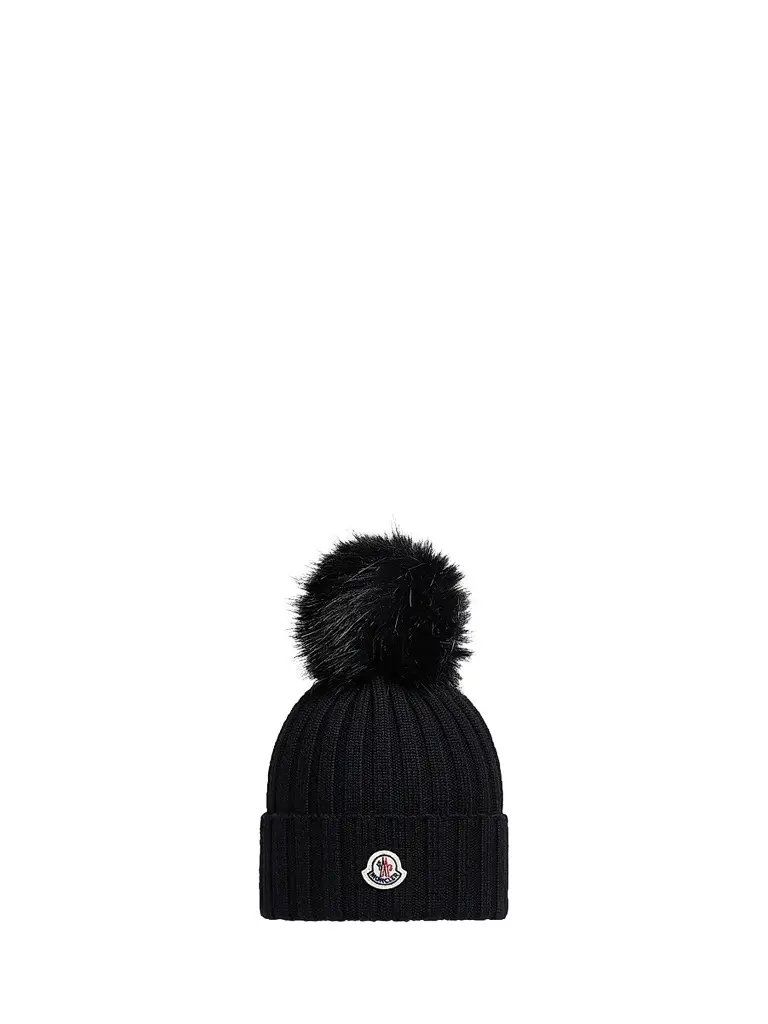 Moncler Women's Beanie Hat in Wool - Black | Image 1 Moncler Women's Beanie Hat in Wool - Black | Image 1
