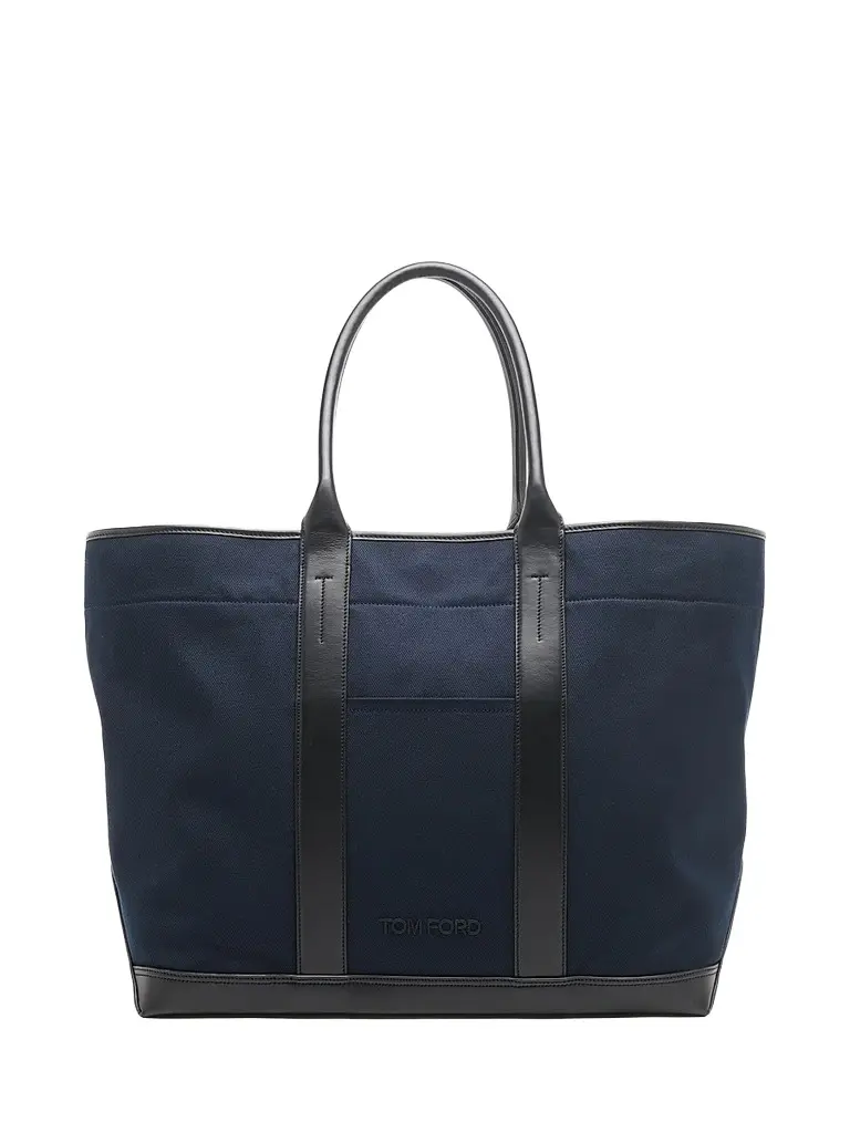 Tom Ford Men's Canvas & Leather Large Tote - Navy Black | Image 1 Tom Ford Men's Canvas & Leather Large Tote - Navy Black | Image 1
