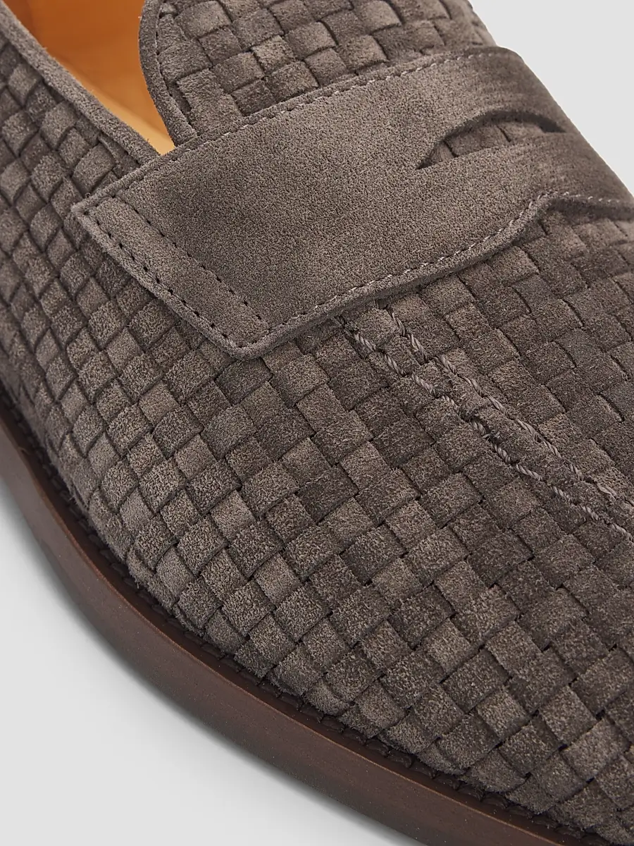 Brunello Cucinelli Men's Woven Suede Penny Loafers | Thumbnail 3 Brunello Cucinelli Men's Woven Suede Penny Loafers | Thumbnail 3