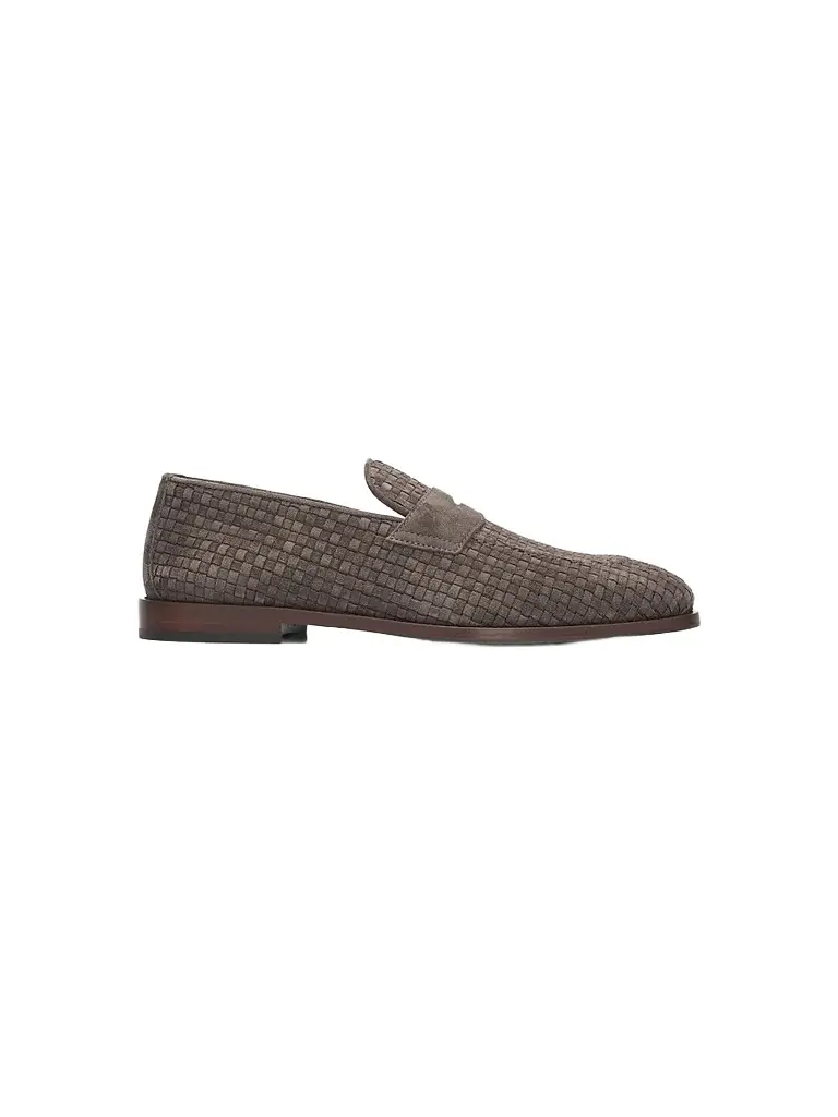 Brunello Cucinelli Men's Woven Suede Penny Loafers | Image 1 Brunello Cucinelli Men's Woven Suede Penny Loafers | Image 1