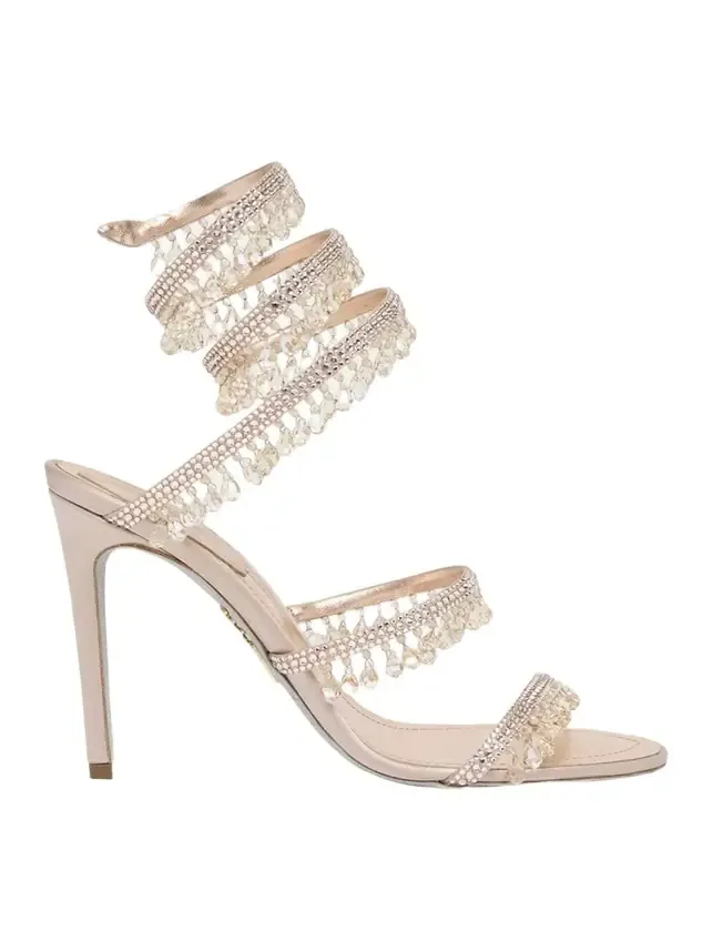 René Caovilla Chandelier Satin Snake Ankle Wrap Sandals