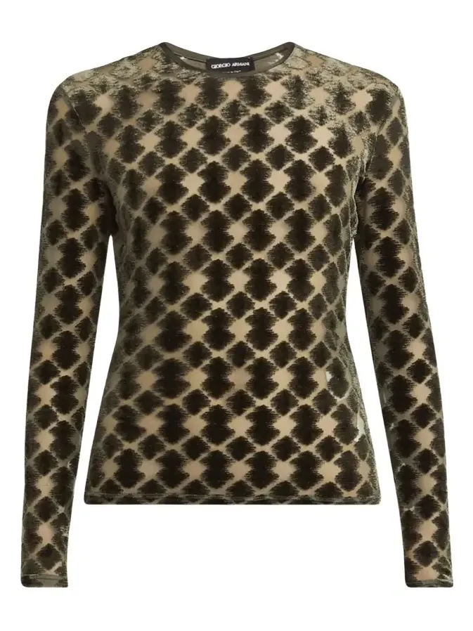 Velvet Jersey Jacquard Long-Sleeve Top