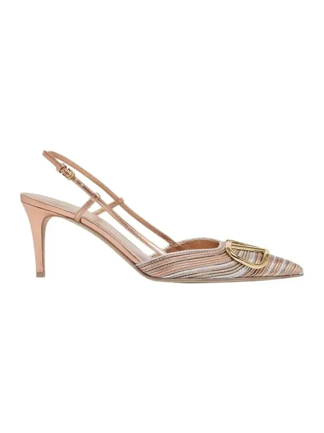 80mm VLogo Signature Metallic Slingback Pumps with Cornely Embroidery 80mm VLogo Signature Metallic Slingback Pumps with Cornely Embroidery