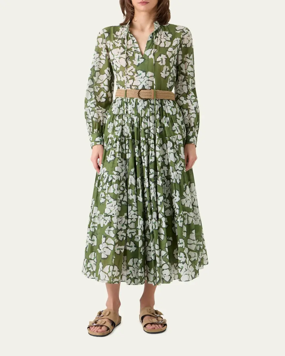 Akris punto Floral Cotton Muslin Tiered Midi Shirtdress | Thumbnail 2