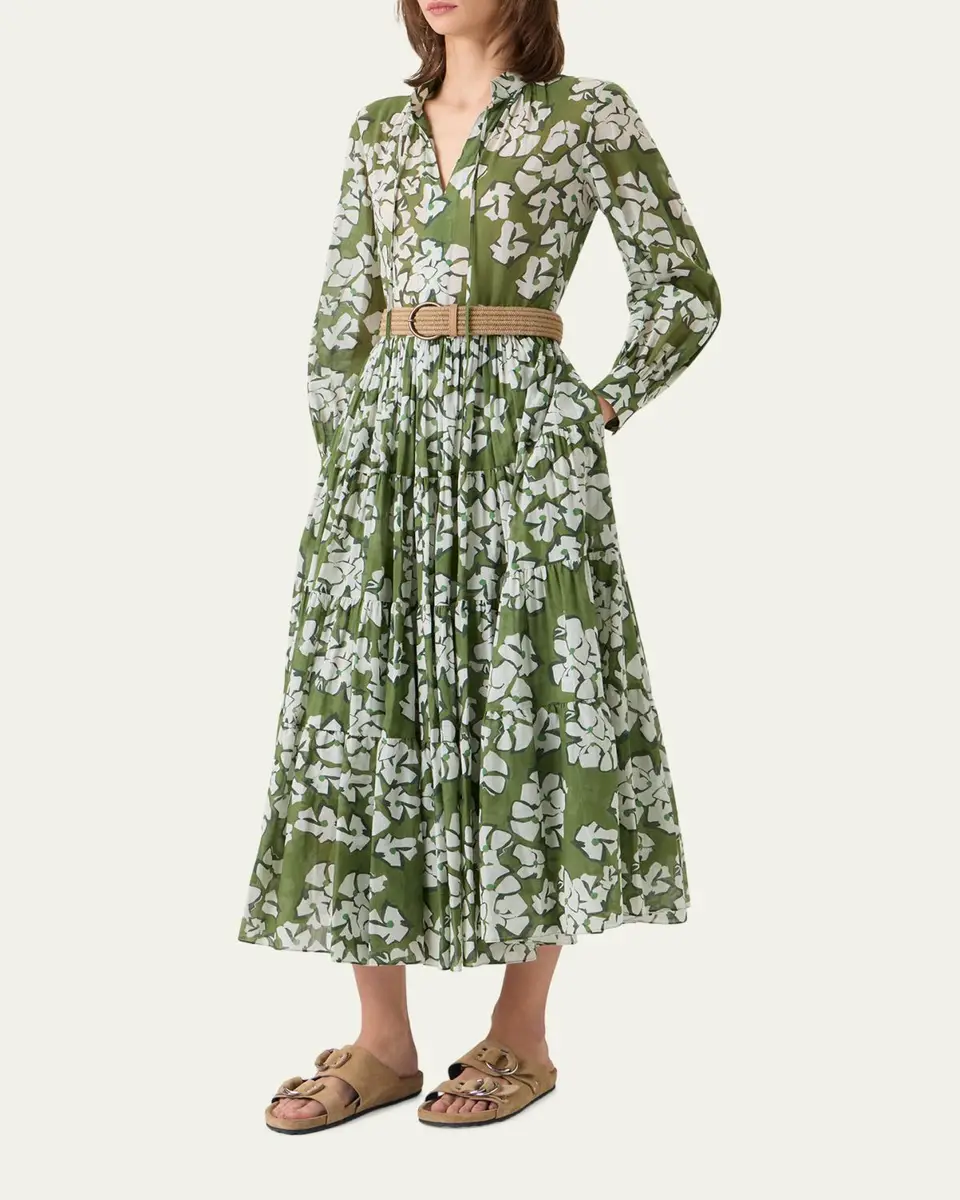 Akris punto Floral Cotton Muslin Tiered Midi Shirtdress | Thumbnail 4