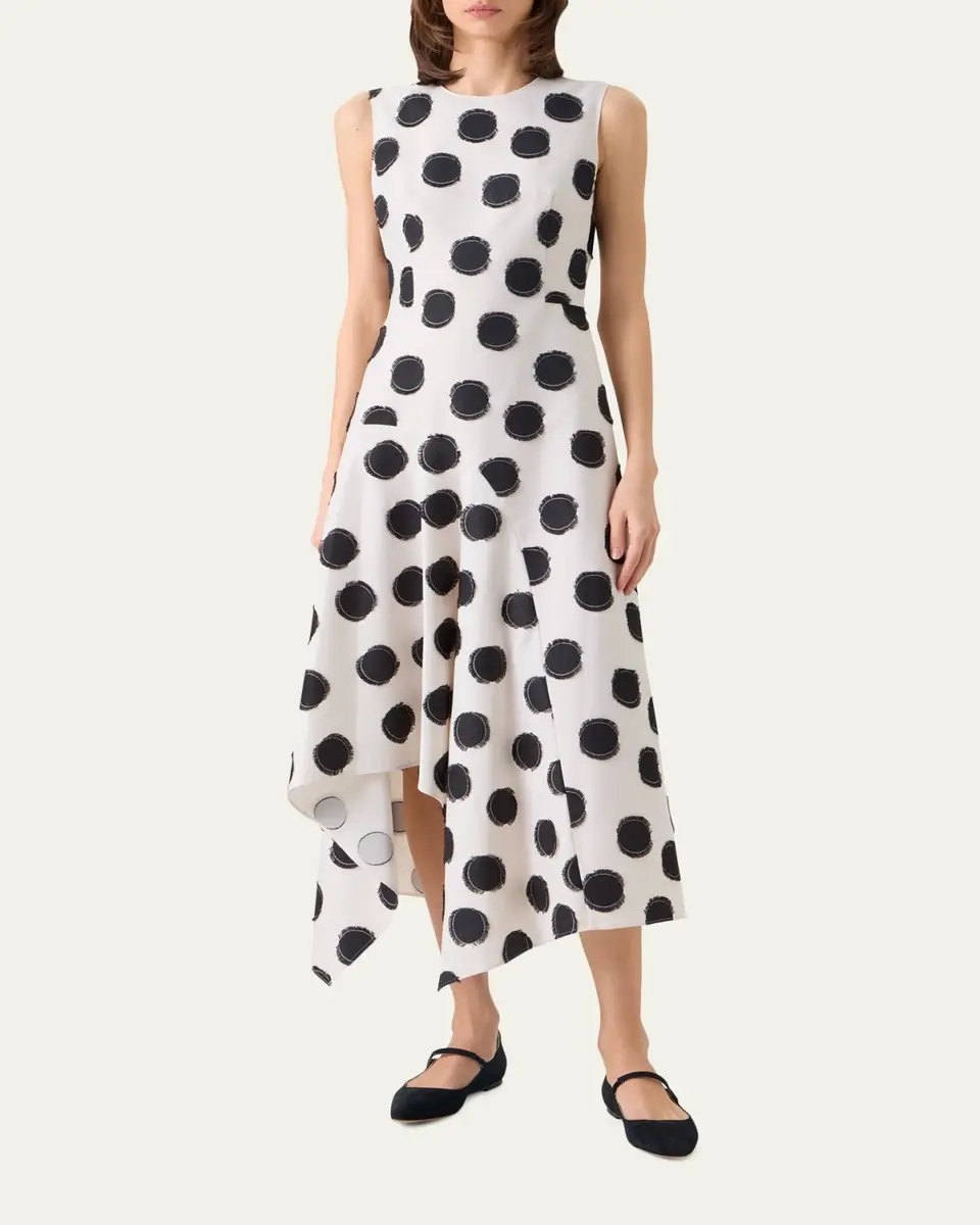 Akris punto Sleeveless Fringed Polka-Dot Jacquard Midi Dress | Thumbnail 2