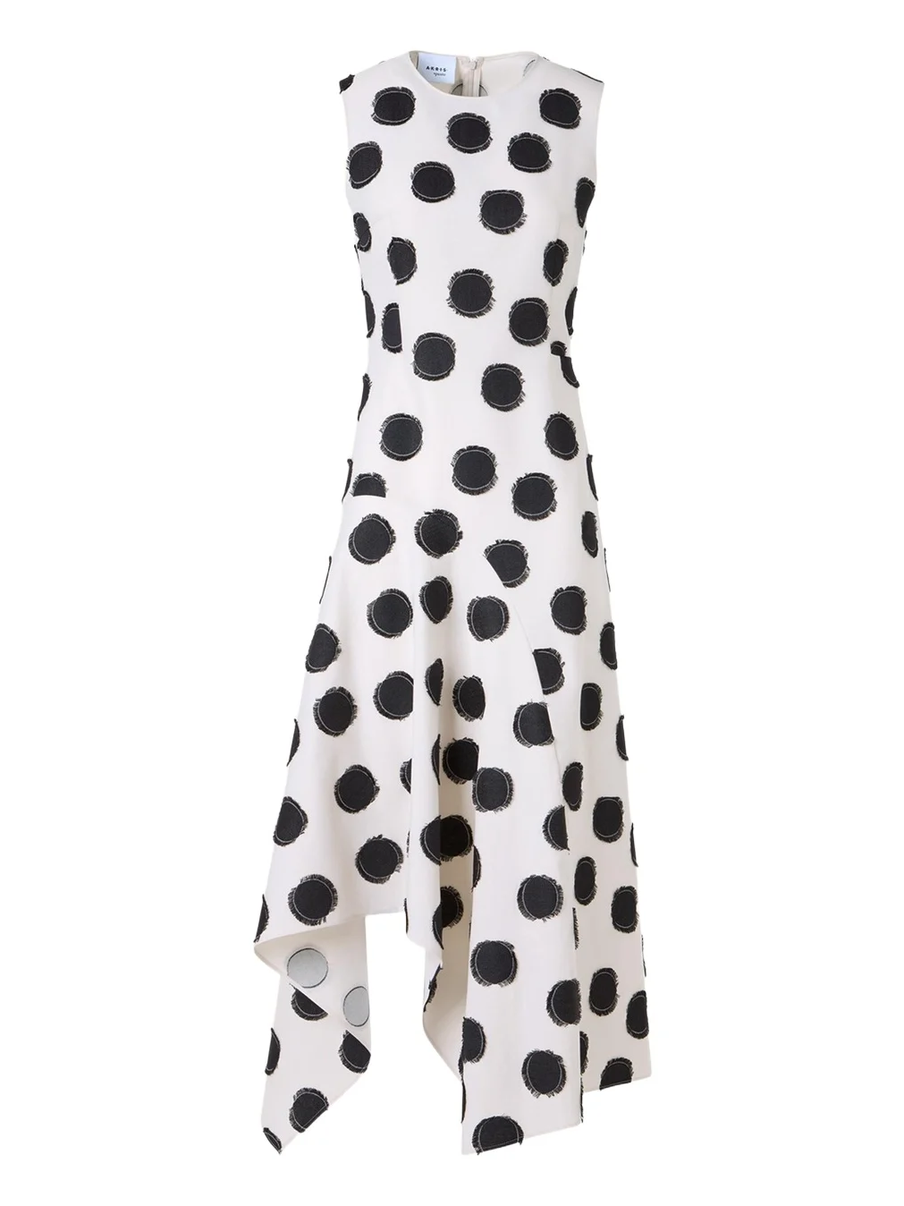 Sleeveless Fringed Polka-Dot Jacquard Midi Dress