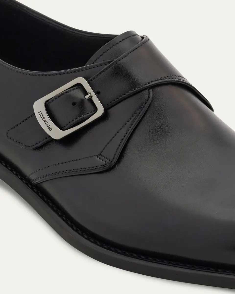 Ferragamo Men's Sullivan Tramezza Leather Monk-Strap Loafers | Thumbnail 4 Ferragamo Men's Sullivan Tramezza Leather Monk-Strap Loafers | Thumbnail 4