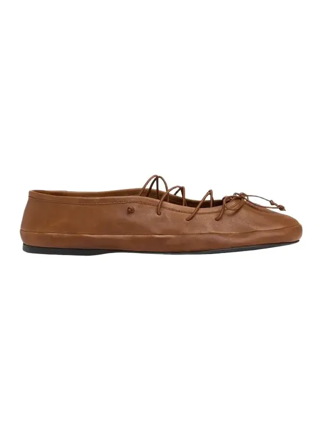 Vitello Leather Lace-Up Ballerina Flats Vitello Leather Lace-Up Ballerina Flats