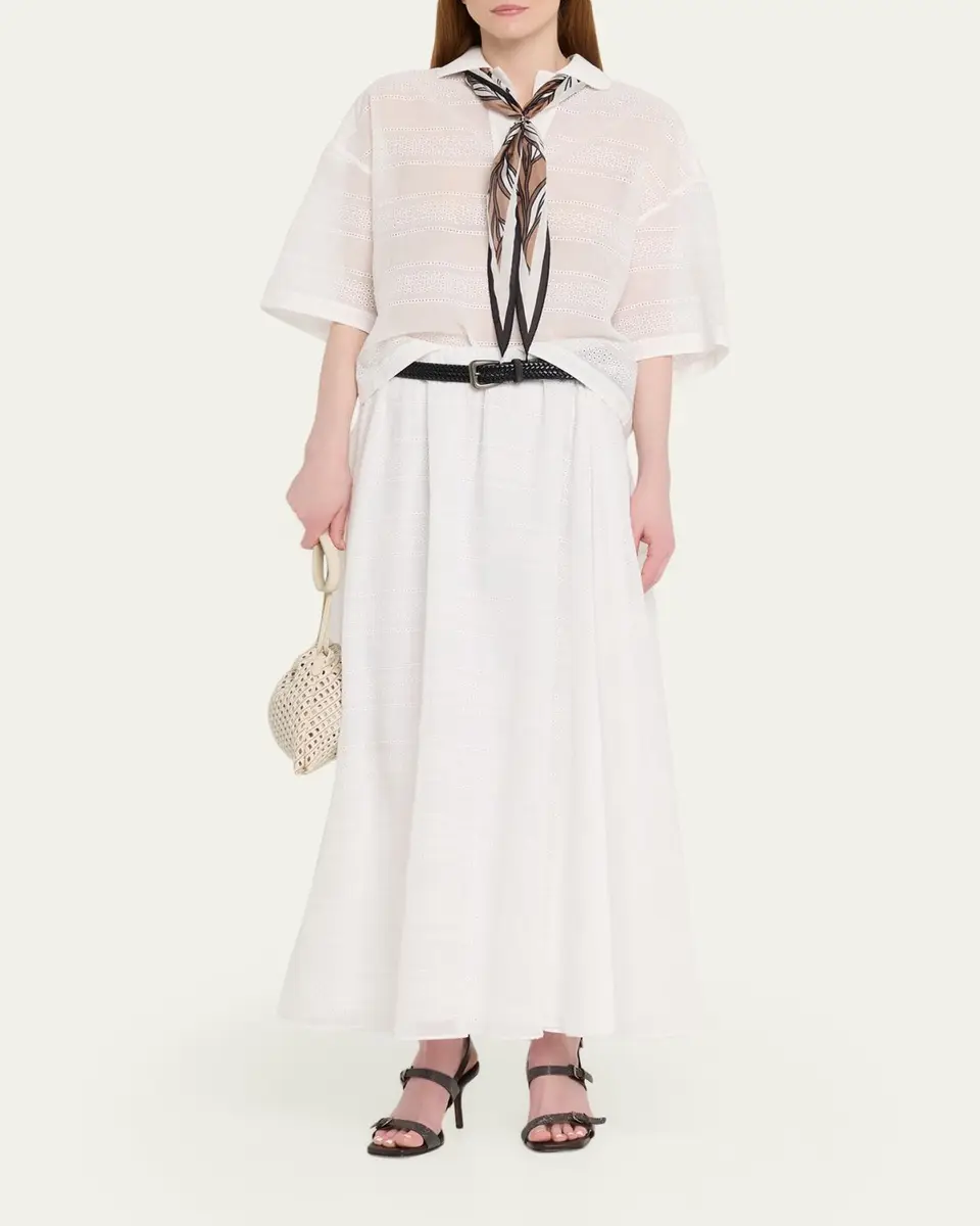 Brunello Cucinelli Long Eyelet Cotton Skirt | Thumbnail 2