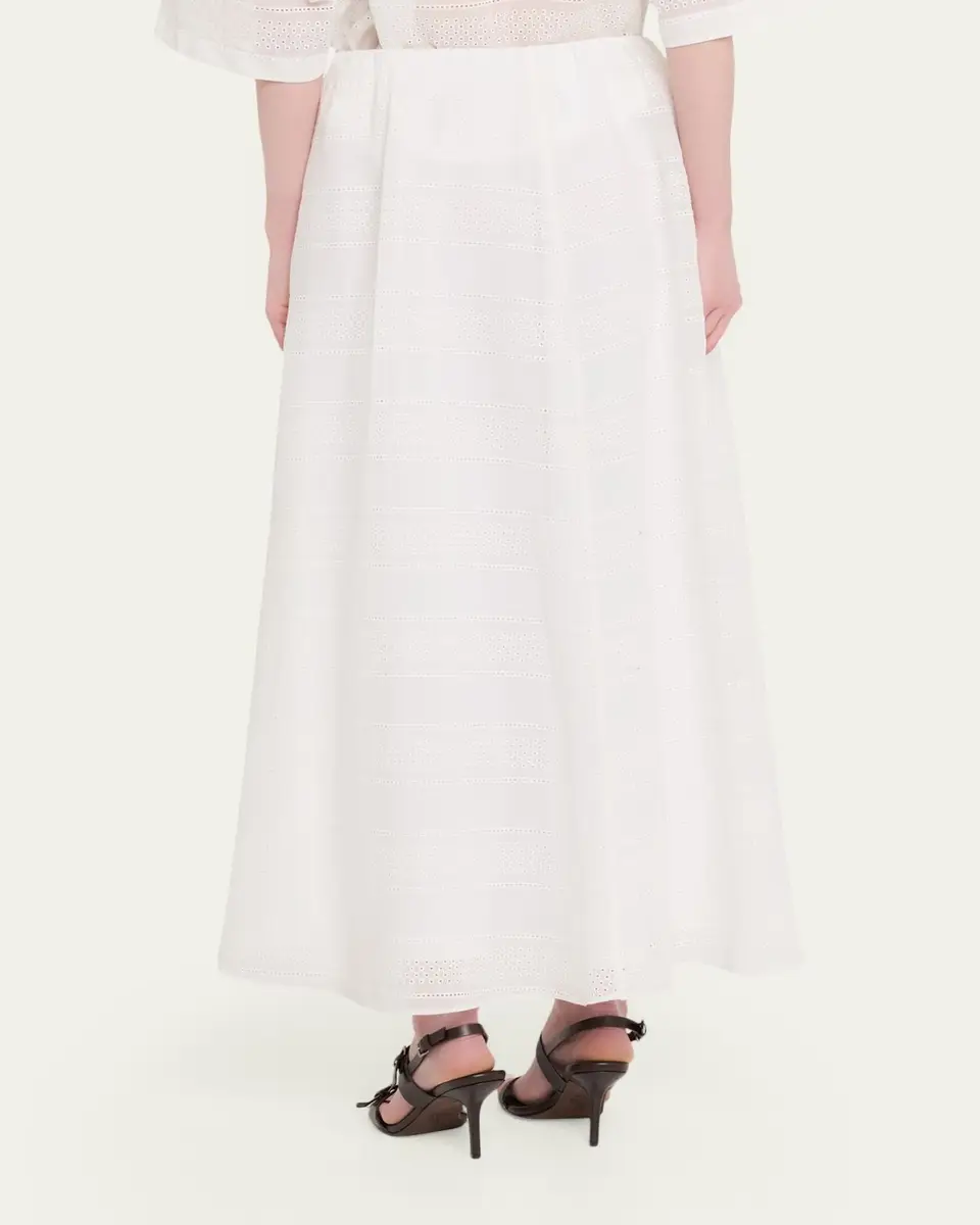 Brunello Cucinelli Long Eyelet Cotton Skirt | Thumbnail 3
