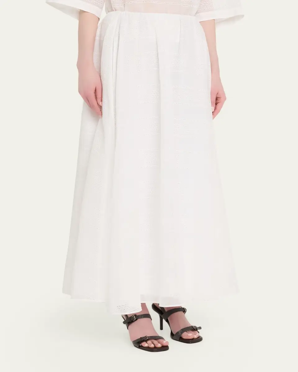 Brunello Cucinelli Long Eyelet Cotton Skirt | Thumbnail 4