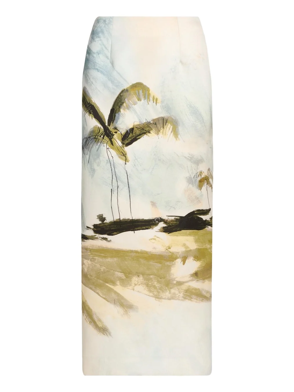 Palm Tree Satin Midi Pencil Skirt
