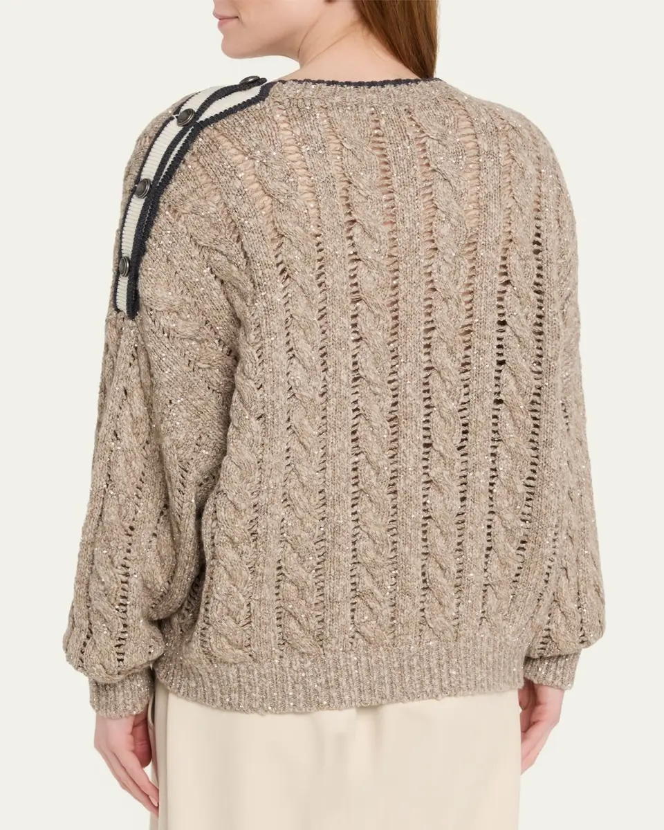 Brunello Cucinelli Sparkly Cable-Knit Sweater | Thumbnail 3 Brunello Cucinelli Sparkly Cable-Knit Sweater | Thumbnail 3