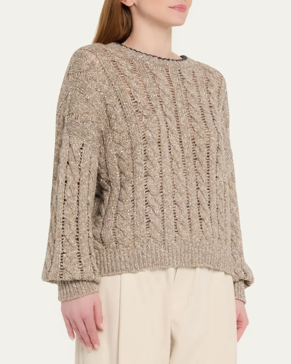 Brunello Cucinelli Sparkly Cable-Knit Sweater | Thumbnail 4 Brunello Cucinelli Sparkly Cable-Knit Sweater | Thumbnail 4
