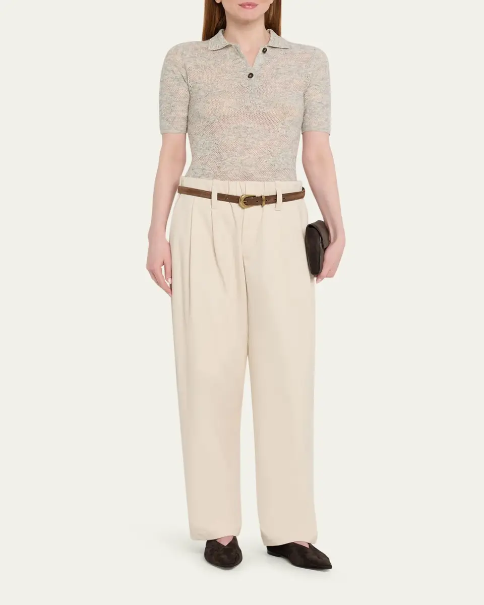 Brunello Cucinelli Lace-Effect Polo Short-Sleeve Sweater | Thumbnail 2 Brunello Cucinelli Lace-Effect Polo Short-Sleeve Sweater | Thumbnail 2