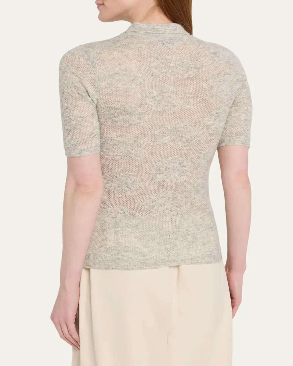 Brunello Cucinelli Lace-Effect Polo Short-Sleeve Sweater | Thumbnail 3 Brunello Cucinelli Lace-Effect Polo Short-Sleeve Sweater | Thumbnail 3