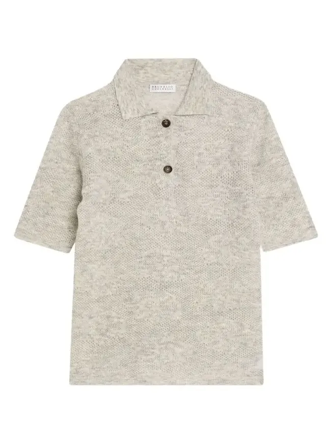 Lace-Effect Polo Short-Sleeve Sweater