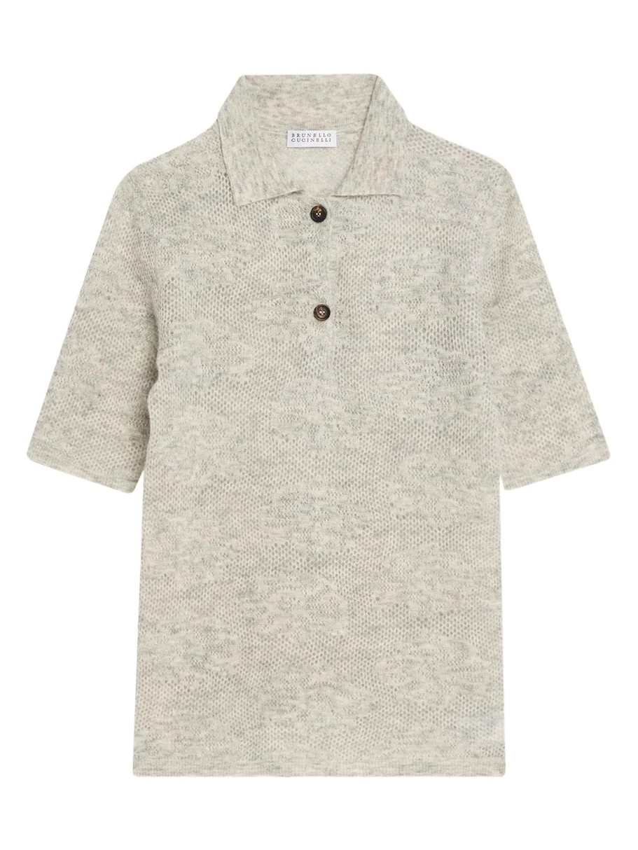 Lace-Effect Polo Short-Sleeve Sweater