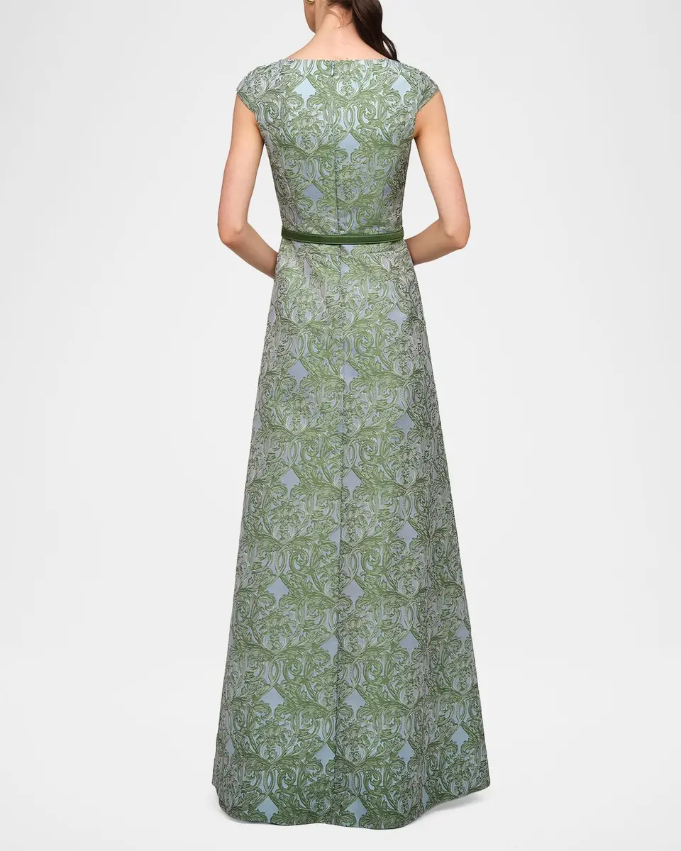 Kay Unger New York Constance Pleated Ombre Damask Jacquard Gown | Thumbnail 3 Kay Unger New York Constance Pleated Ombre Damask Jacquard Gown | Thumbnail 3
