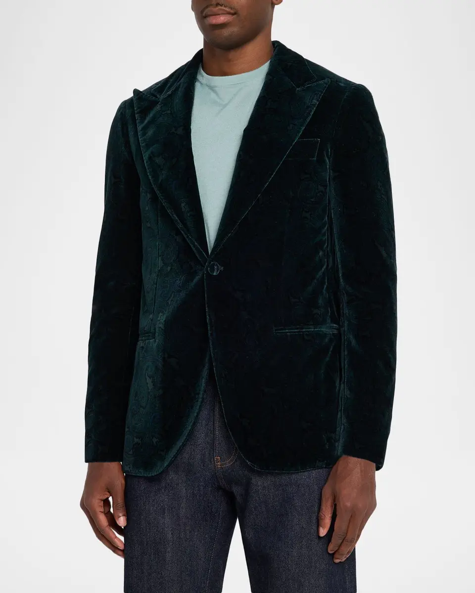 Sartorio Men's Paisley Velvet Single-Button Dinner Jacket | Thumbnail 4 Sartorio Men's Paisley Velvet Single-Button Dinner Jacket | Thumbnail 4