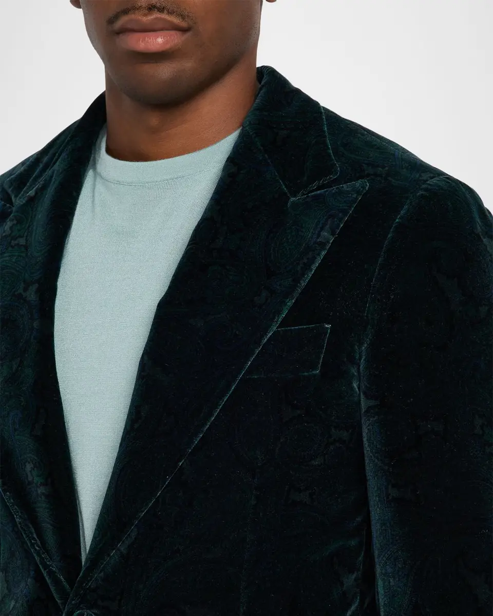 Sartorio Men's Paisley Velvet Single-Button Dinner Jacket | Thumbnail 5 Sartorio Men's Paisley Velvet Single-Button Dinner Jacket | Thumbnail 5