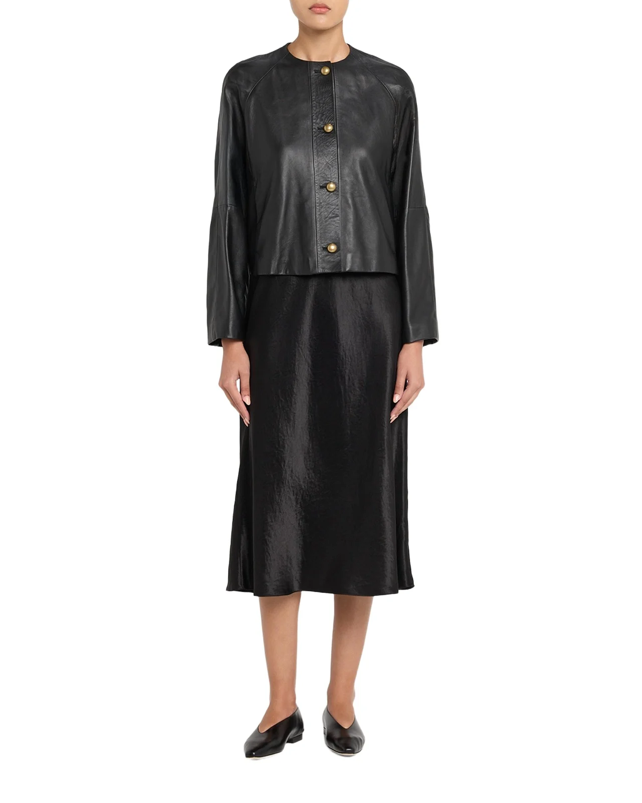 Raglan-Sleeve Leather Single-Breasted Jacket Raglan-Sleeve Leather Single-Breasted Jacket