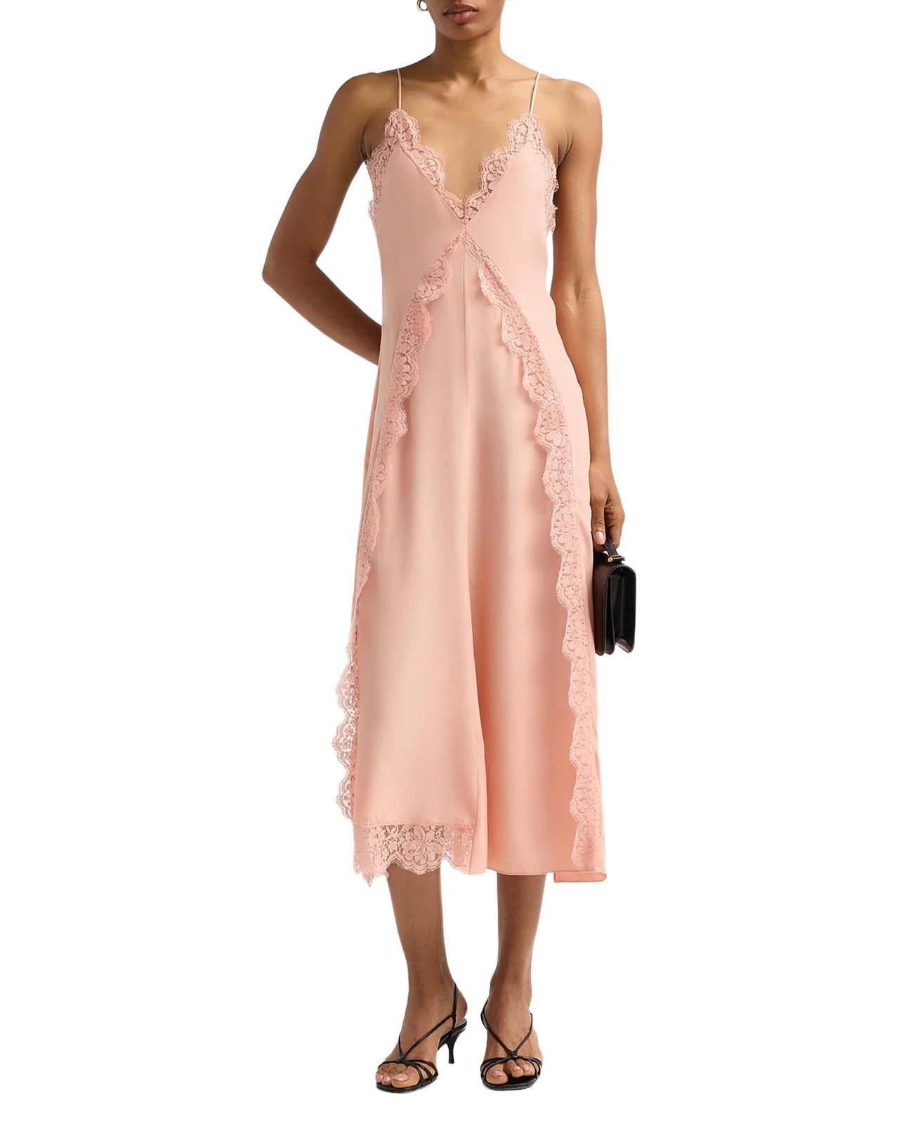 Lace-Trim Silk V-Neck Midi Cami Dress Lace-Trim Silk V-Neck Midi Cami Dress