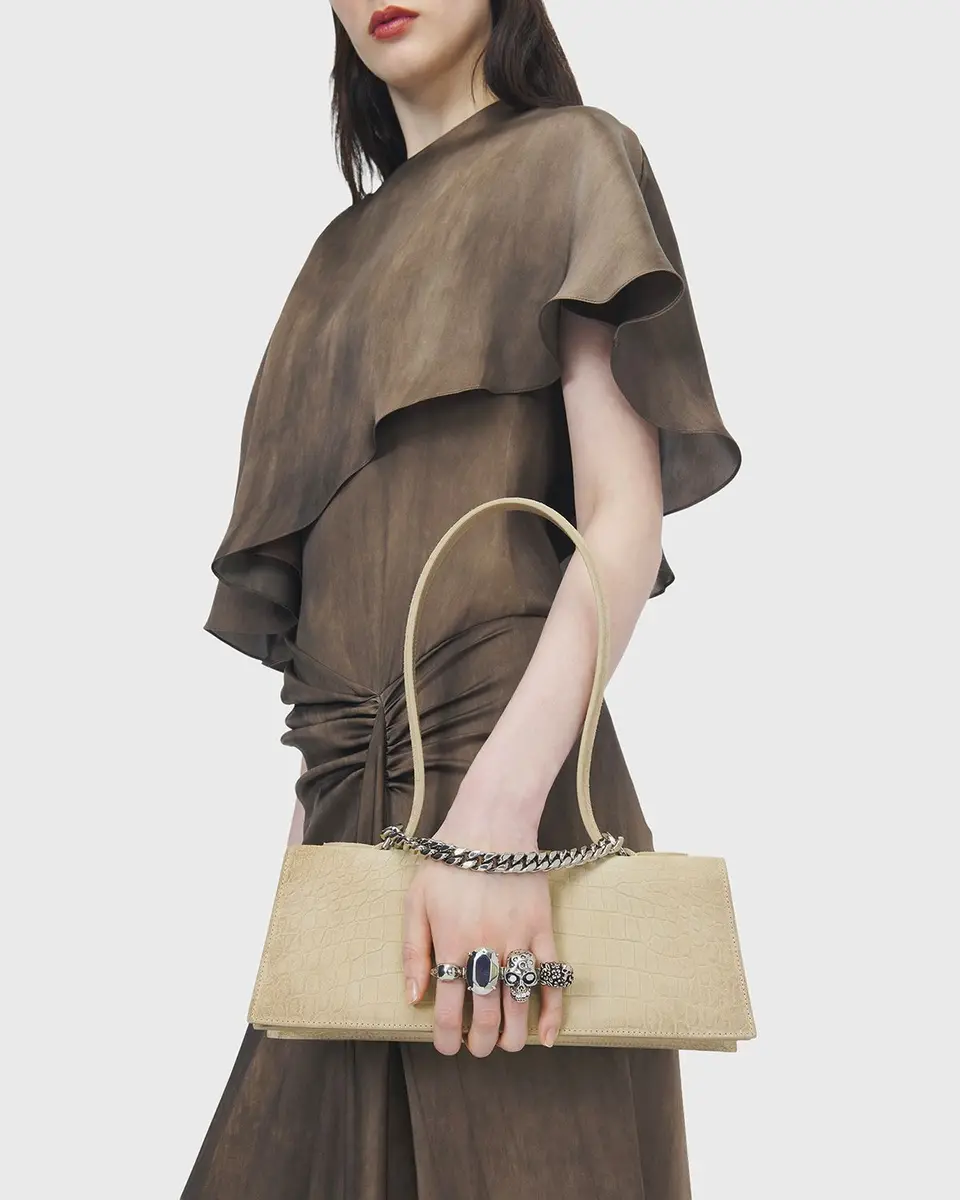 Alexander McQueen Jewelled Croc-Embossed Suede Top-Handle Bag | Thumbnail 2 Alexander McQueen Jewelled Croc-Embossed Suede Top-Handle Bag | Thumbnail 2