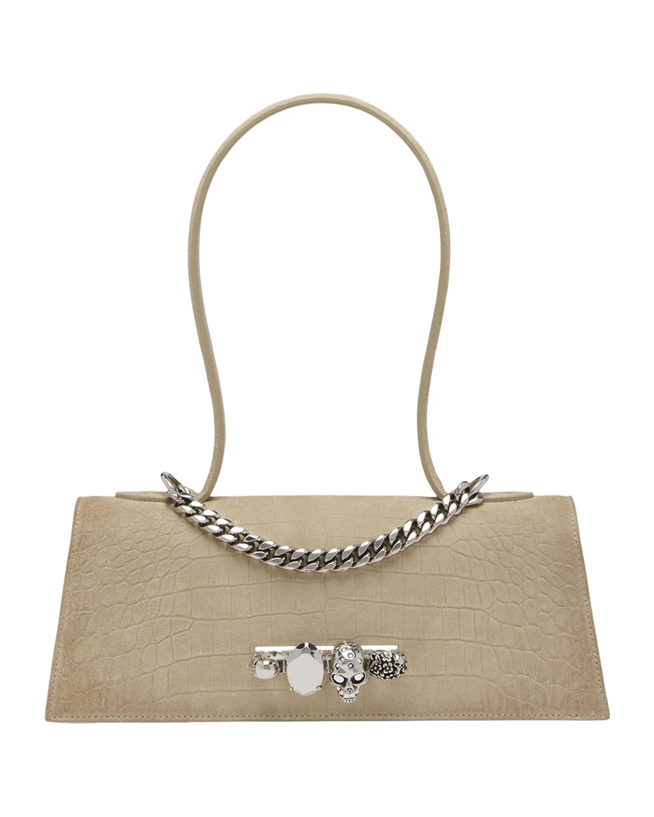 Jewelled Croc-Embossed Suede Top-Handle Bag Jewelled Croc-Embossed Suede Top-Handle Bag