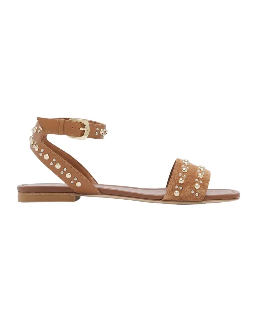 Stuart Weitzman Perry Embellished Mixed Leather Flat Sandals | Image 1 Stuart Weitzman Perry Embellished Mixed Leather Flat Sandals | Image 1