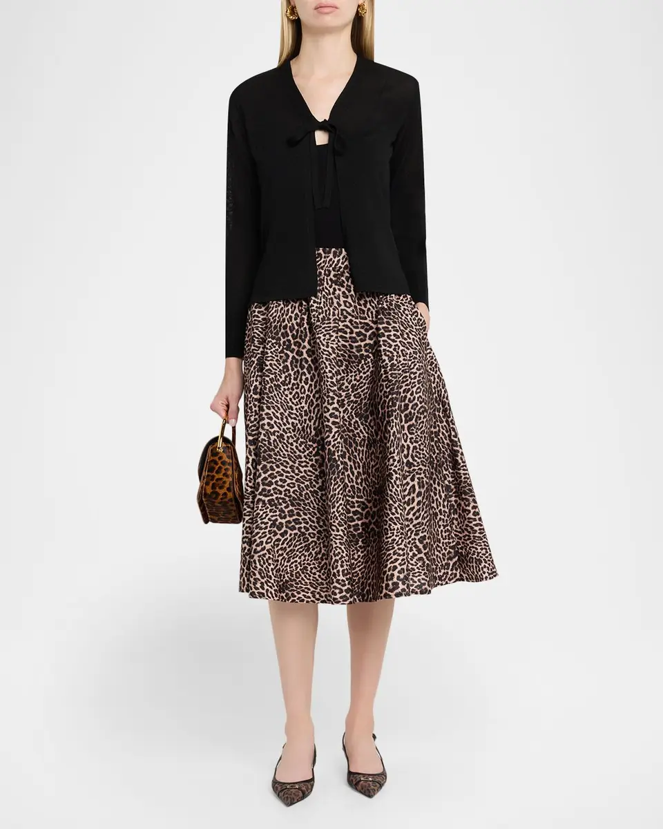 Kobi Halperin Violet Leopard Linen-Blend Midi Skirt | Thumbnail 2