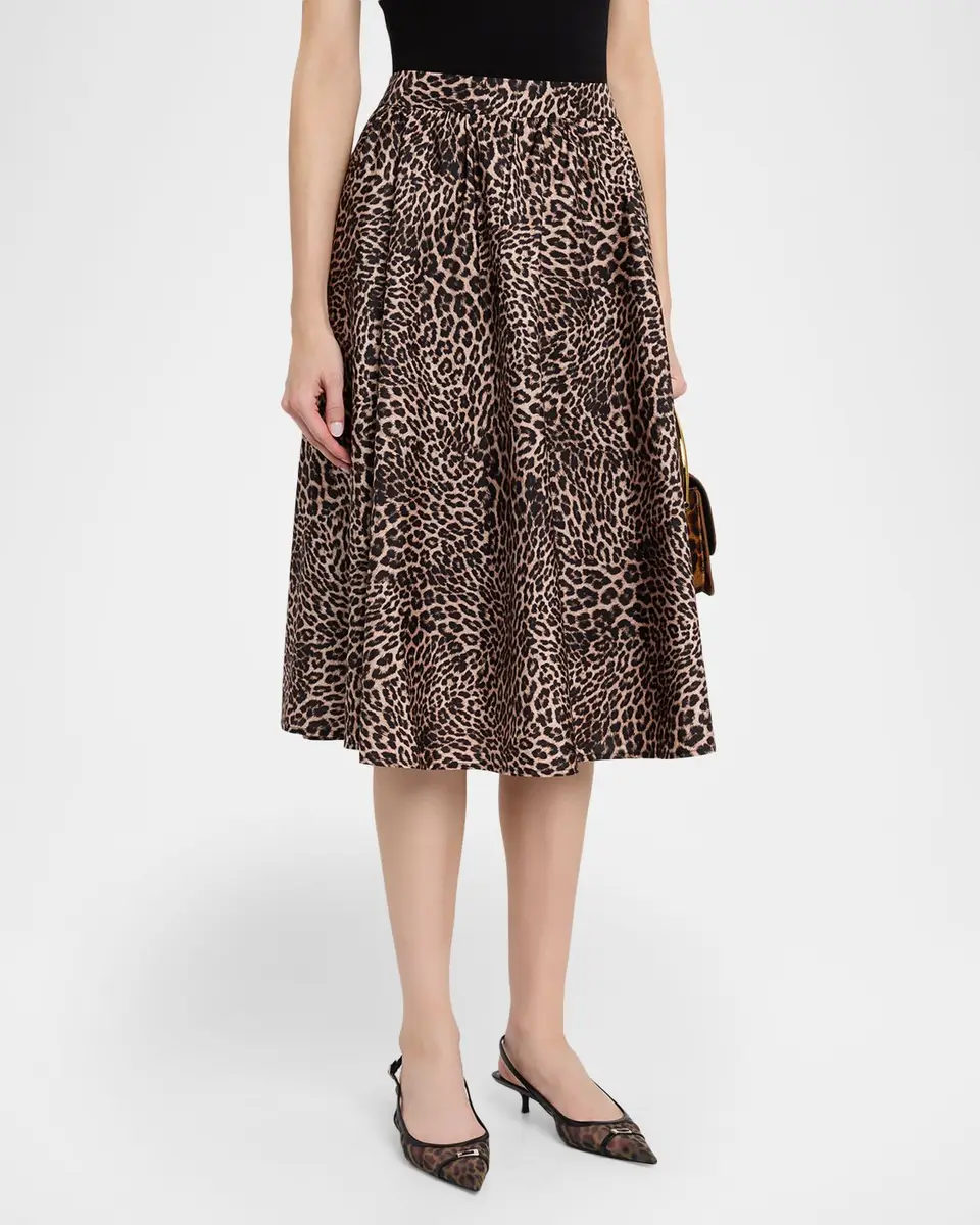Kobi Halperin Violet Leopard Linen-Blend Midi Skirt | Thumbnail 4